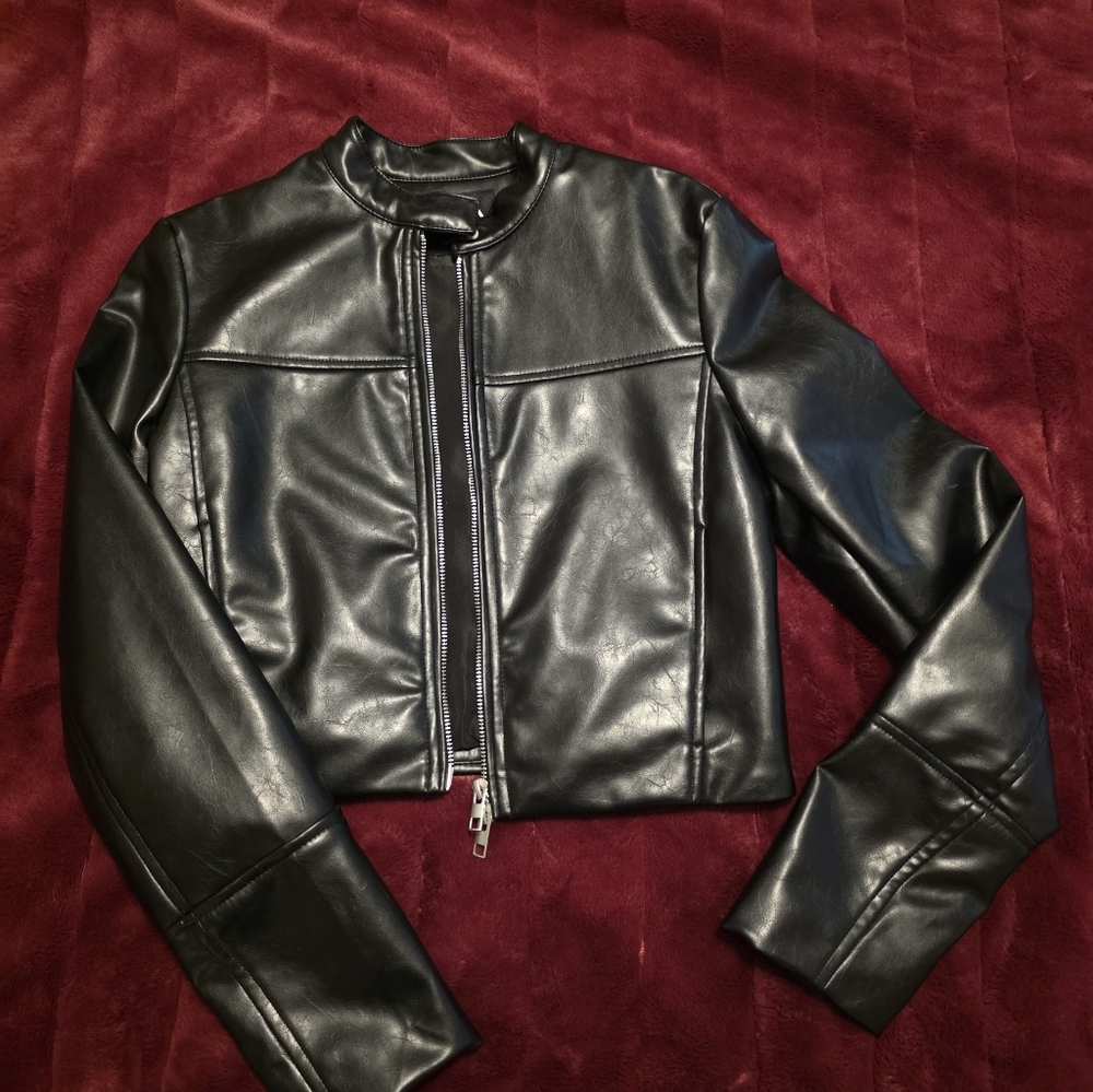 Zara Leather Biker Jacket in Black XS